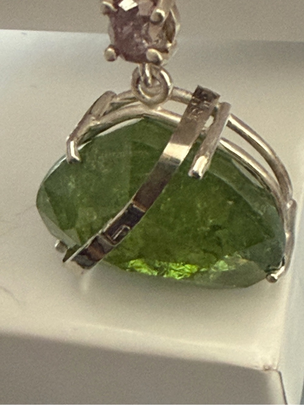 New Estate Huge 23.37ct untreated Tsavorite, Diamond 14k gold & SS pendant